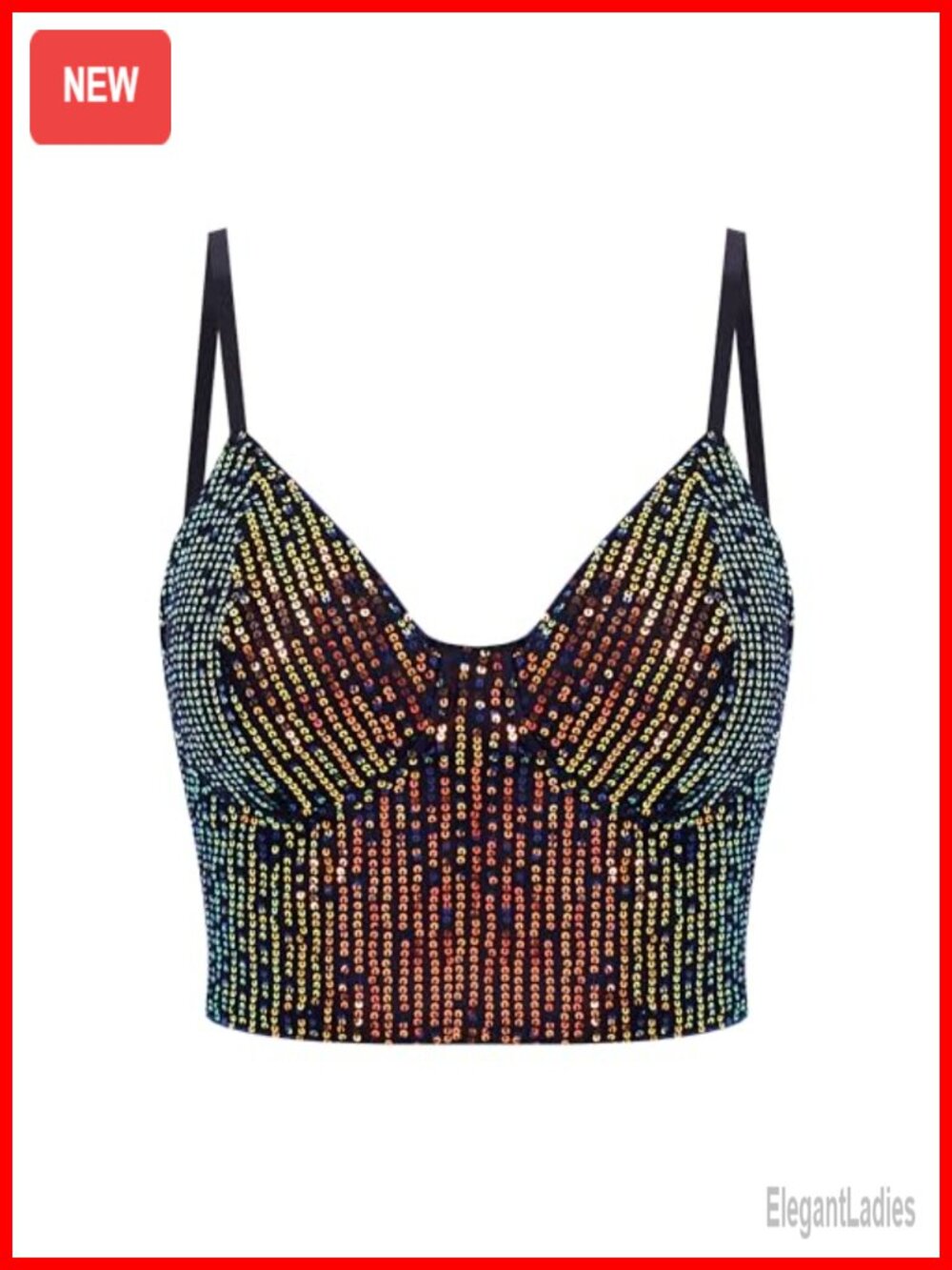 Sexy Sequin Crop Top Spaghetti Strap Sleeveless V-Neck Party Tank